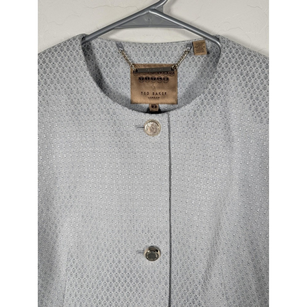 Ted Baker Blazer Suit Jacket Womens 3 Pale Blue Peplum Textured Jacquard Lined‎ - Picture 6 of 16